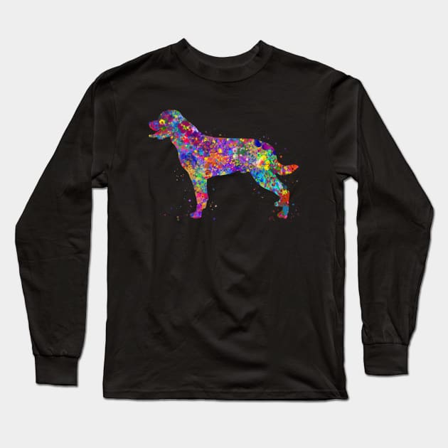 Rottweiler dog watercolor Long Sleeve T-Shirt by Yahya Art